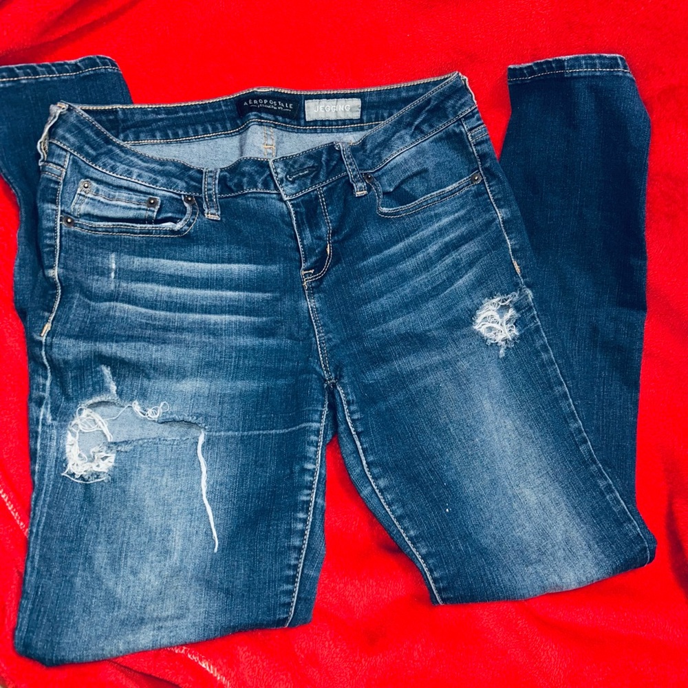Aeropostale Women's Blue Distressed Skinny Jeans